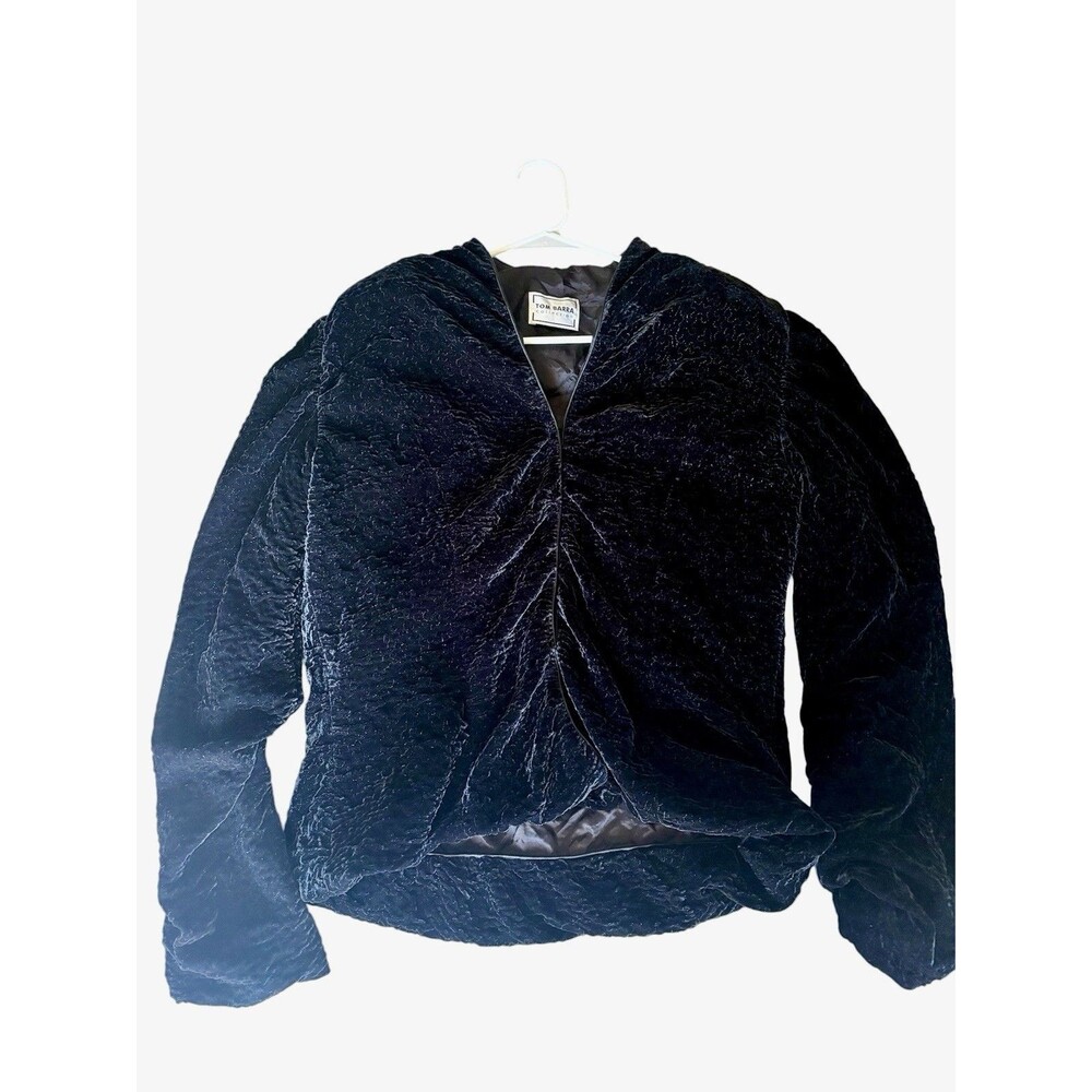 Vtg 80s 90s Tom BARRA Textured Black Velvet Formal Jacket Blazer Whimsigoth 12